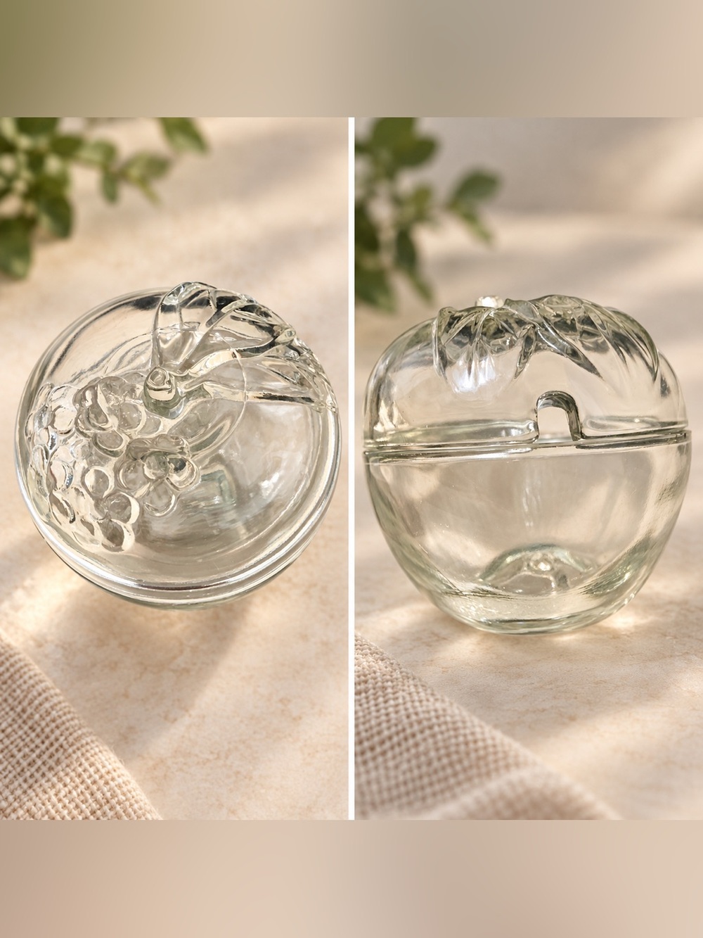 🔍 Clear Glass Grape & Leaf Lidded Dish